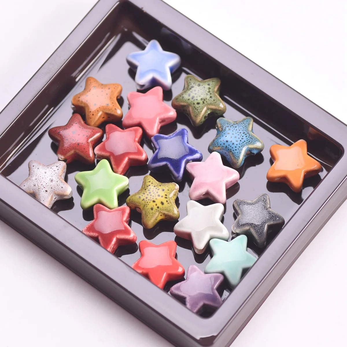 10pcs Star Shape 14mm Shiny Enameled Ceramic Porcelain Loose Beads For Jewelry Making DIY Earring Findings