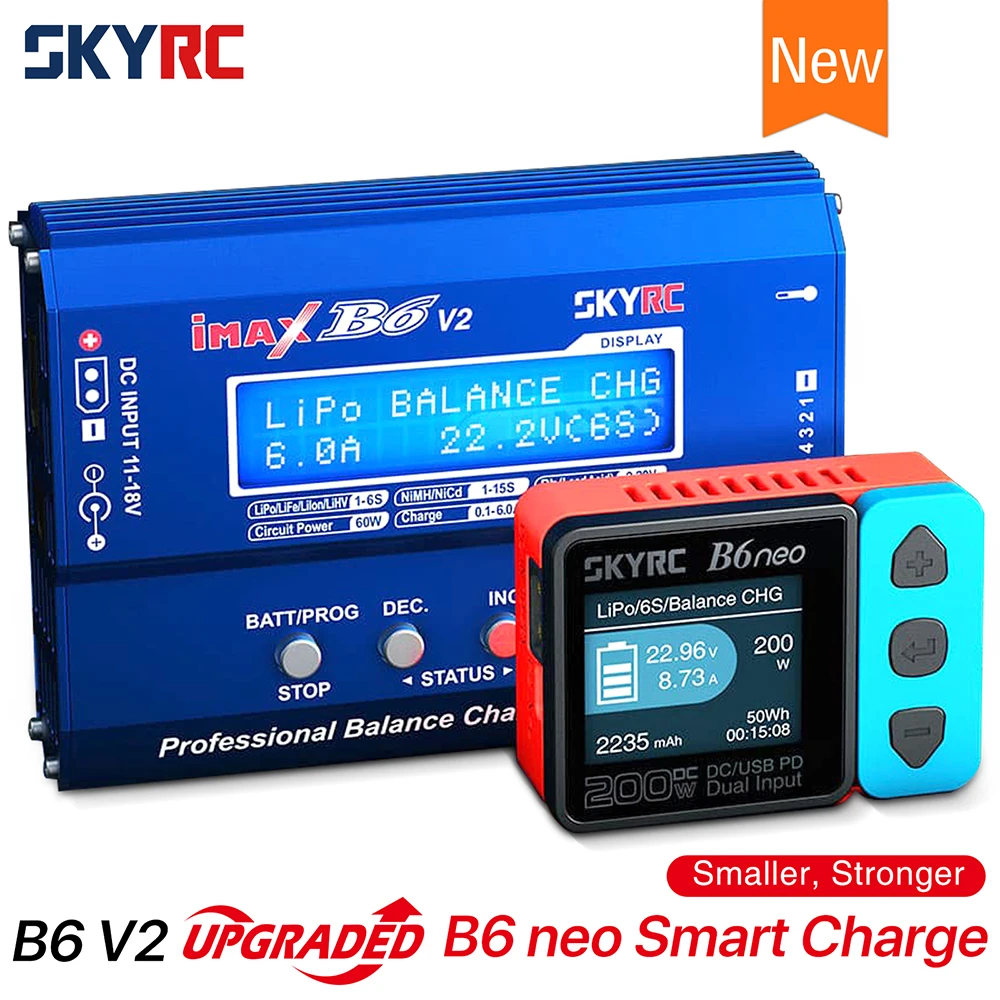 SkyRC-cargador inteligente B6 neo DC 200W PD 80W, cargador de batería LiPo, SK-100198, compacto, descargador 6S