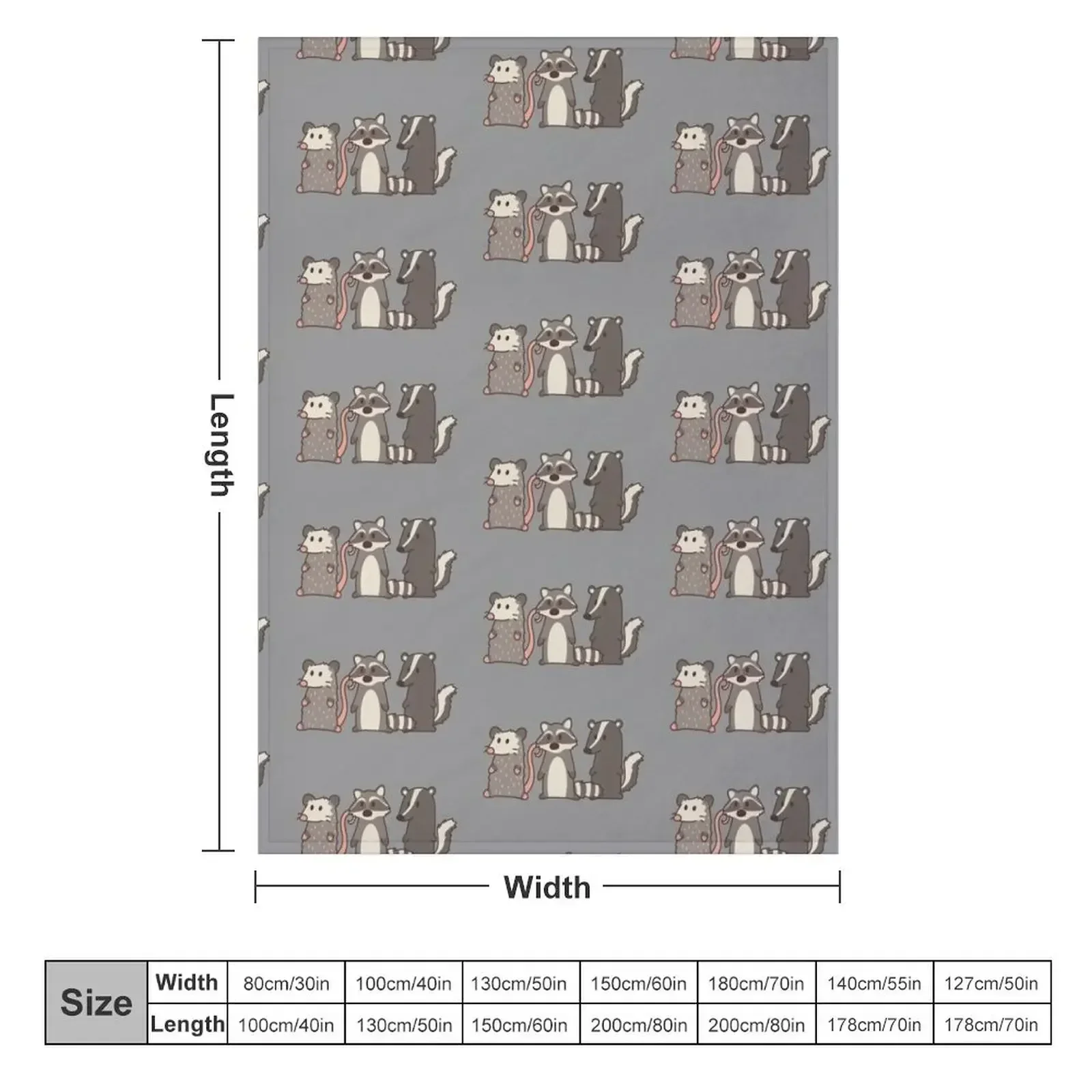 raccoon, opossum & skunk woodland friends Throw Blanket Luxury Designer Cute Soft Beds Blankets