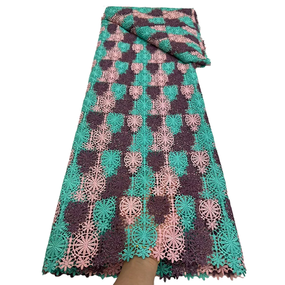 قماش دانتيل قطن أفريقي مطرز 2025 نيجيريا أفريقي قابل للذوبان في الماء قماش دانتيل تول فستان سيدة خياطة فستان رسمي