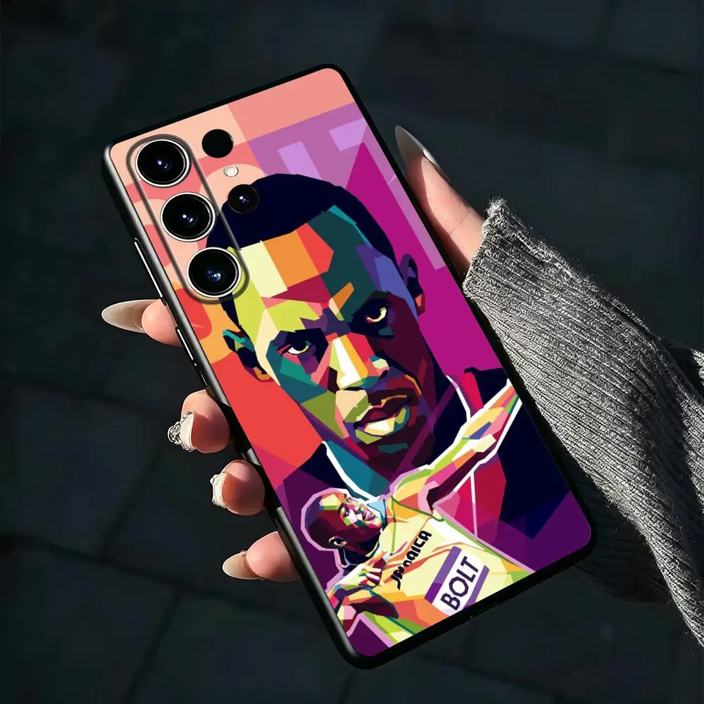 Cool Usain Bolt design poster pattern Phone Case For Samsung Galaxy S26 S25 S24 S23 S22 S21 S20 Plus Ultra Fold A Soft Black