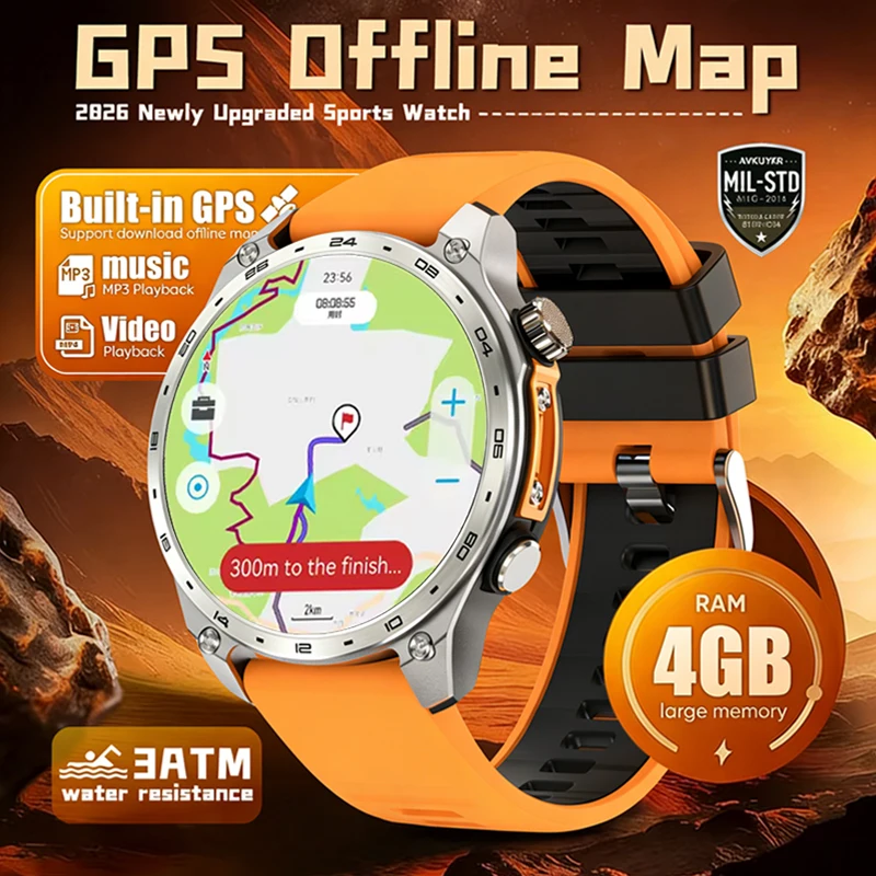 

New Outdoor Adventure Tactical Smart Watch Built-in GPS Offline Map 4GB RAM Compass Altimeter Men Fitness Exercise Smart Bracele