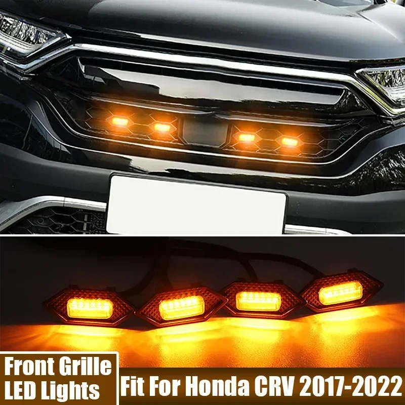

LED Car Lights 4Pcs Front Grille LED Light Safety Warning Light Harness For Honda CRV 2017-2022 Car Accessories LED Signal Lamps