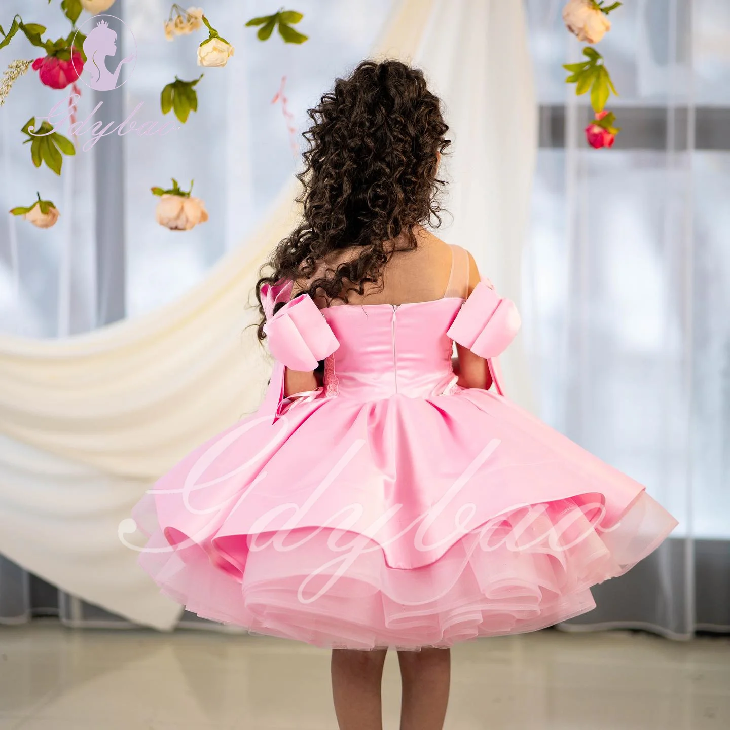 Vestido morado de flores para niña, para boda, satén hinchado, sin mangas, con lazo, princesa, elegante, fiesta infantil, vestido de baile de primera comunión