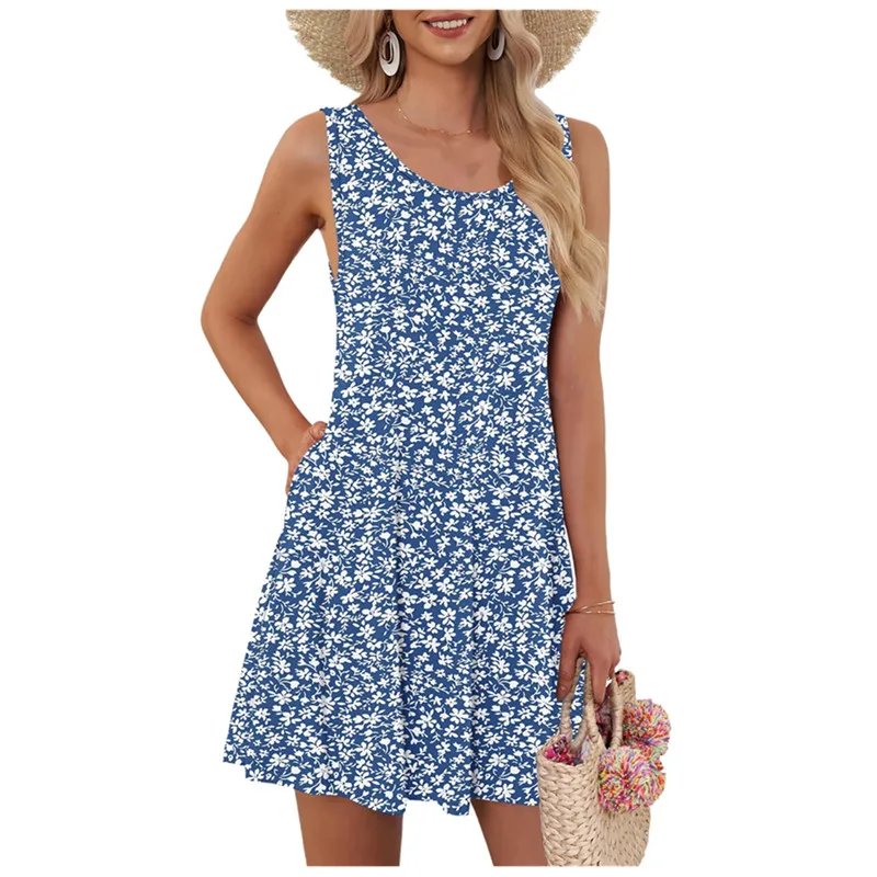 

Oversized Summer Women's Sleeveless Dress Plus Size 9XL Women's Loose Short Dress Casual Beach Boho Style Sundress Flower Print