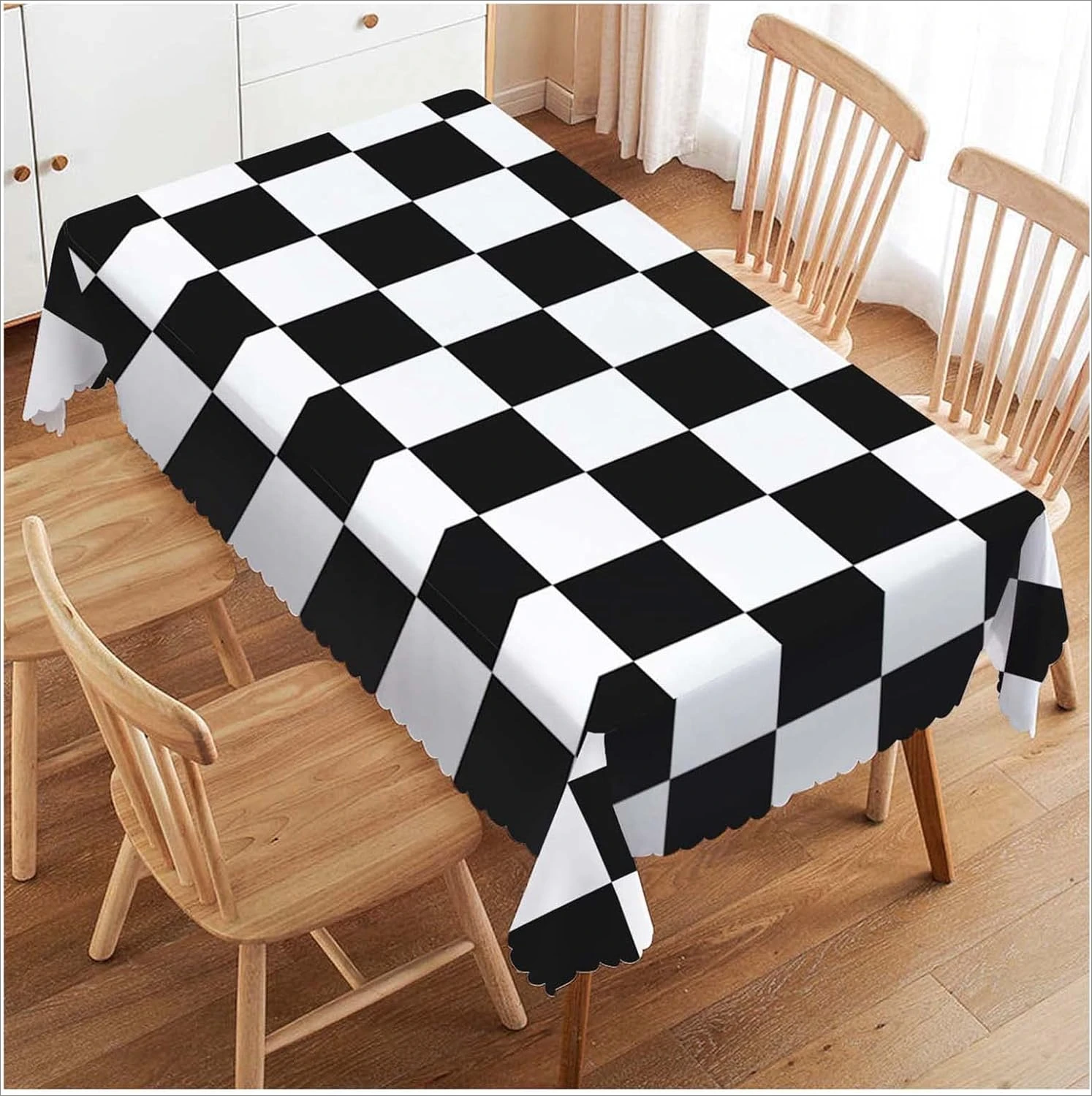 Schwarz-weißes Schachbrett, rechteckig, wasserdicht, Tischdecke, Urlaub, Party, Dekoration, Bauernhaus, Küche, Esszimmer, Tischdecke, Tischdekoration