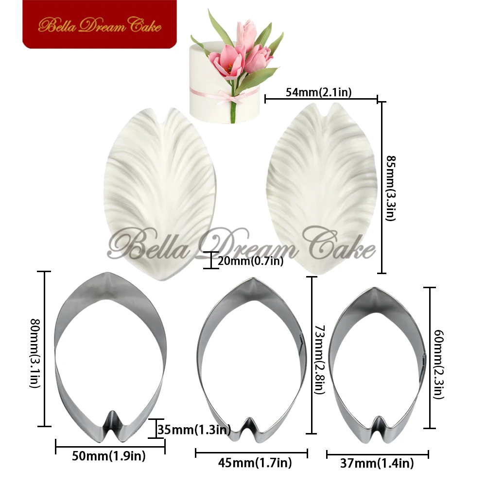 3d Tulpe Blütenblatt/Blatt Ader Silikon form Fondant Blume Edelstahl Cutter Set DIY Tonform Kuchen Dekorations werkzeuge Back geschirr