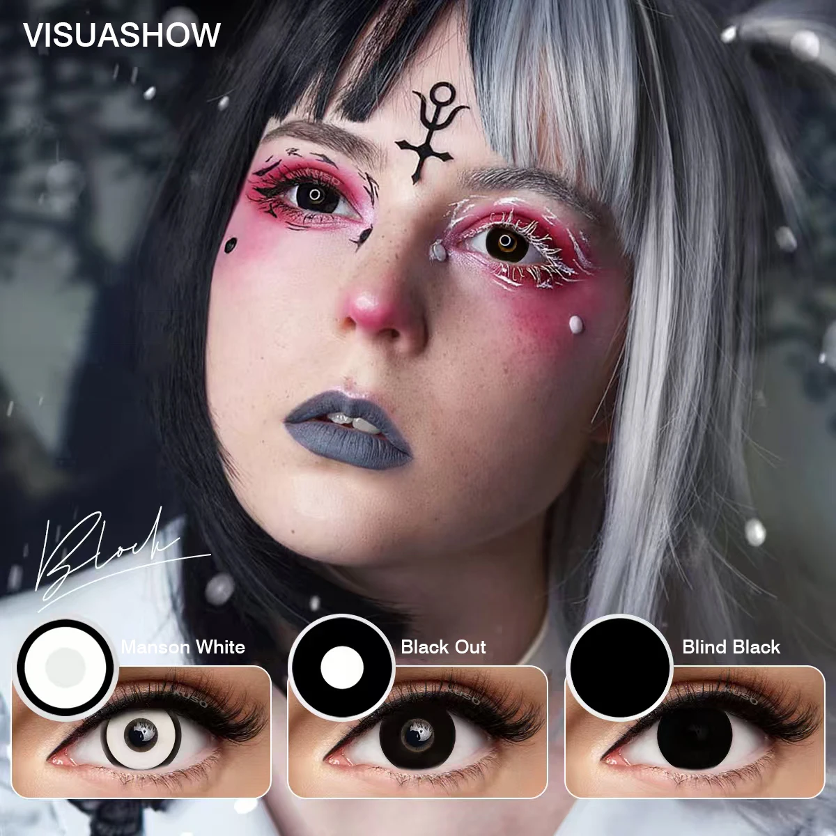 Lentes de Contacto de Color VISUASHOW para Cosplay, Lentes de Contacto Blancas, Lentes de Contacto Negras para Anime, Maquillaje de Ojos para Halloween