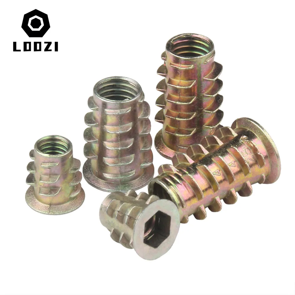 10pcs/lot M4 M5 M6 M8 M10 Zinc Alloy Thread For Wood Insert Nut Flanged Hex Hexagon Drive Head Furniture Nuts