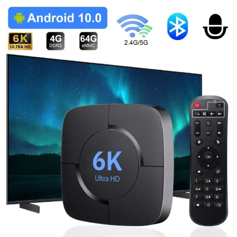 HONGTOP-TV Set Top TV Top Box ، Android 10 ، دعم 4K ، فيديو HD P ، من من من نوع HONGTOP ، G ، 5G ، WiFi ، بلوتوث ، H.256 ، مشغل وسائط صوتية ، 6K