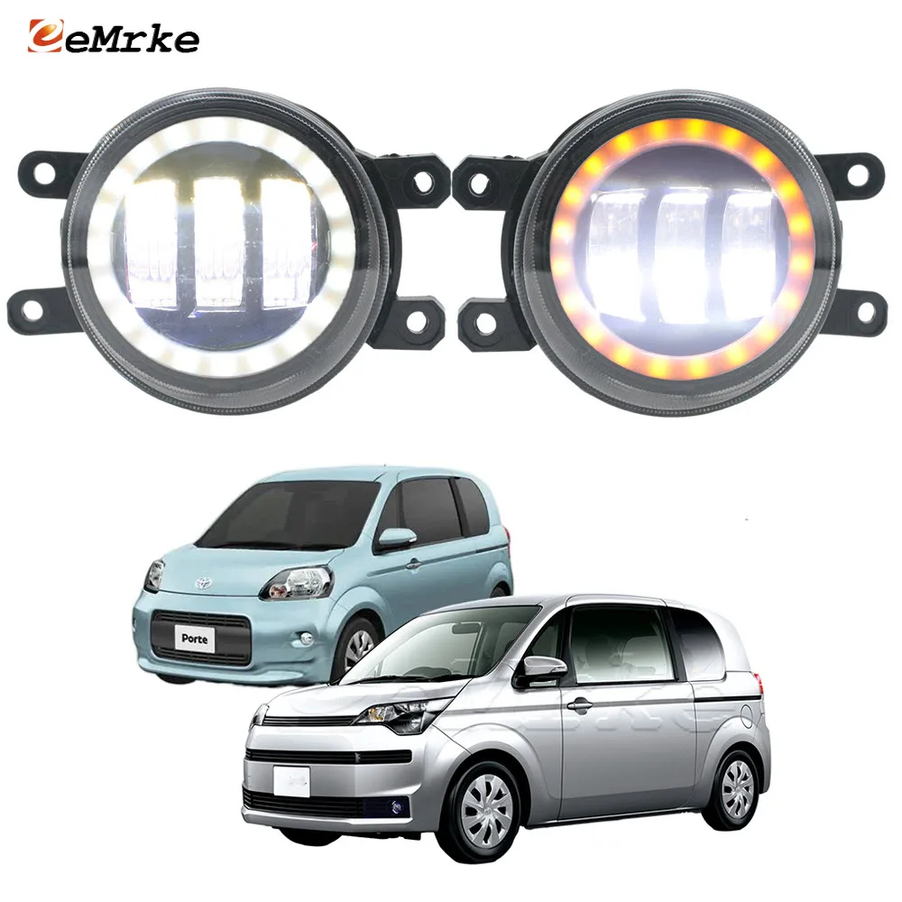 

LED Fog Lights Assembly for Toyota Porte NCP141 Spade NCP145 2012 with Lens + White Angel Eyes DRL + Yellow Turn Signal Light