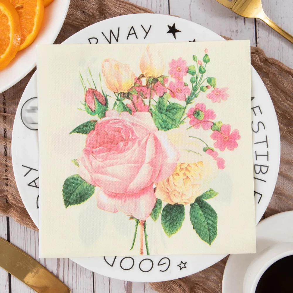 40PCS Disposable Flower Printed Paper Napkin Double Layer Good Water Absorption Paper Towels Square Thickened Tissue Wedding