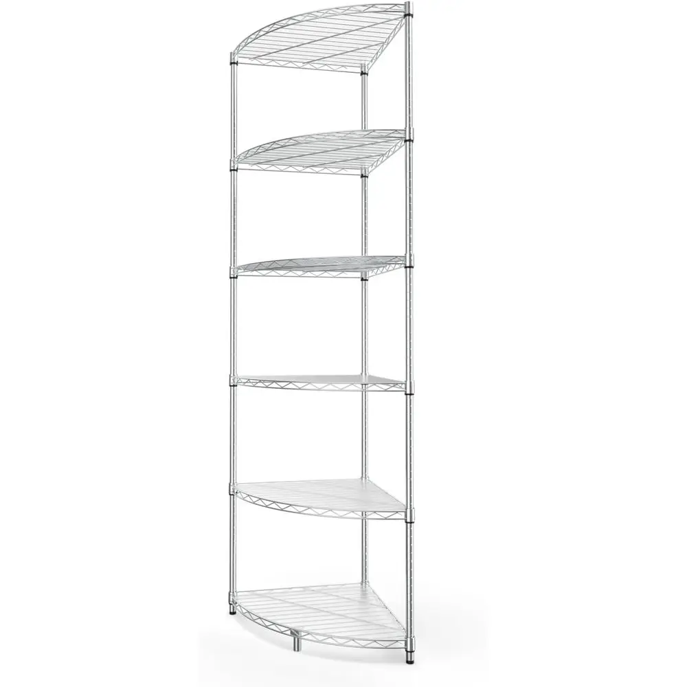 

6-ярусный регулируемый металлический стеллаж - грузоподъемность 420 фунтов, водонепроницаемые вкладыши, идеально подходит для гаража, кухни - 72В x 18Д x 18Г - хромированный