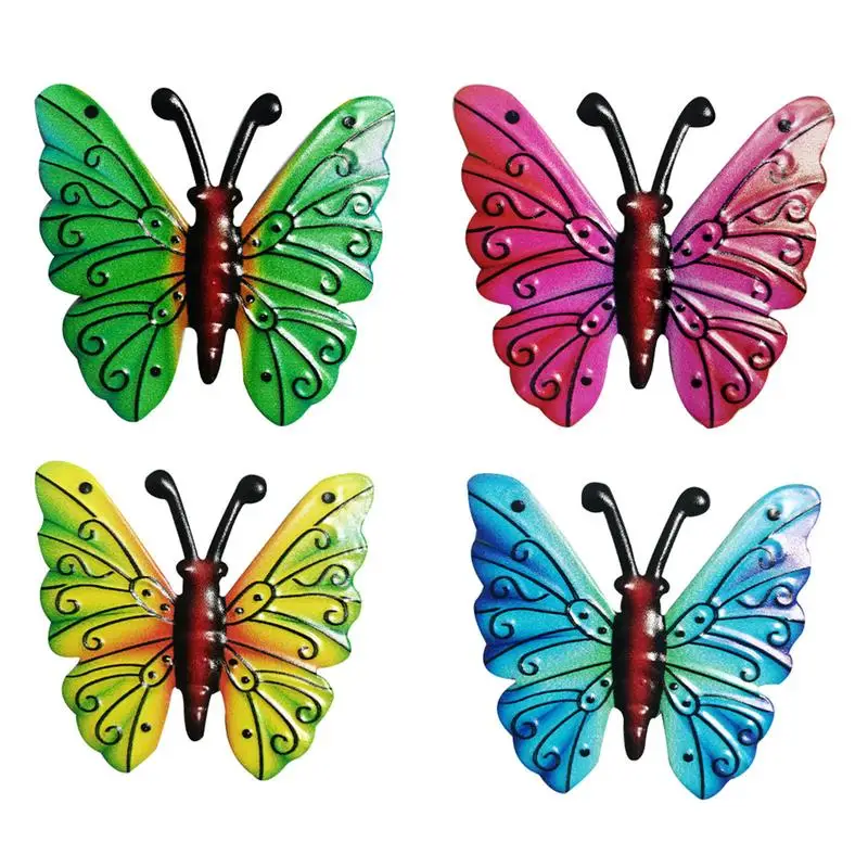 Butterfly Metal Wall Sculpture 4PCS Garden Decoration Hang Metal Wall Decorations Iron Butterfly Wall Decor With Recessed Hook