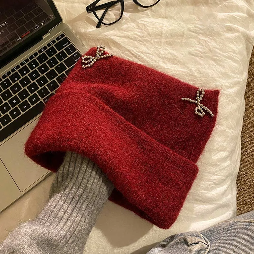 

Casual Cute Cat Ear Knitted Beanie Hat Thickened Warm Windproof Ear Protection Cap Cold-proof Cycling Cap Winter