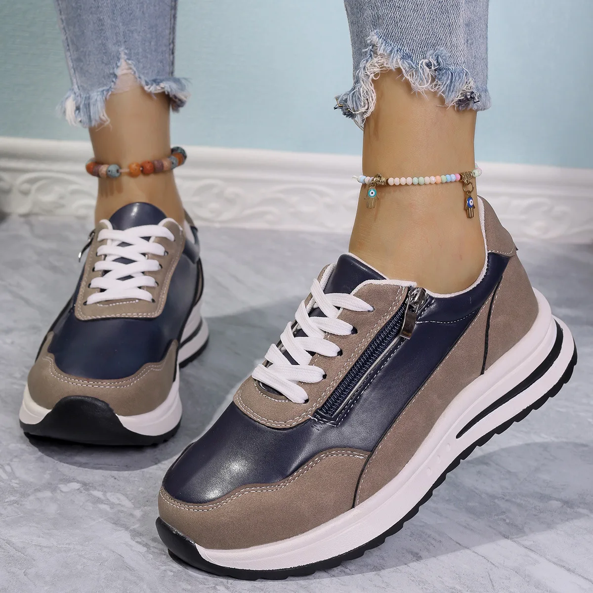 

Platform Sneakers Women Shoes Autumn 2025 New Casual Daily Designer Shoes Round Toe Lace-up Sneakers Women Zapatos De Mujer