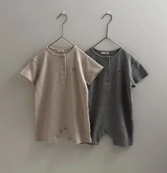 2025 Summer New Baby Short Sleeve Romper Boy Girl Newborn Solid Simple Jumpsuit Cotton Infant Toddler Casual Clothes 0-24M