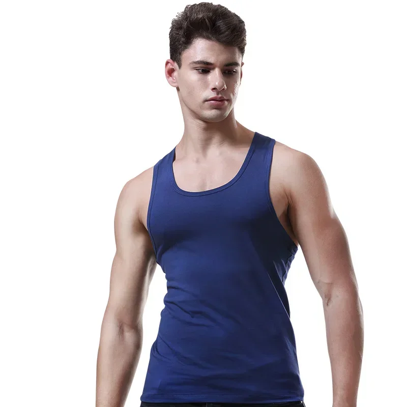 2PCS  Men's Sleeveless T-Shirt Men's Vest Sweat Absorbent Vest Cotton Sports Fitness Comfort Stretch Sleeveless T-Shirt I-Shape