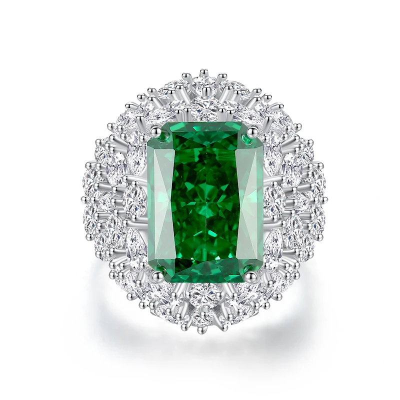 Luxury Jewelry Emerald Green Zircon Ring For Women S925 Sterling Silver Fancy Color High Carbon Diamond Ring Party Jewelry Gift