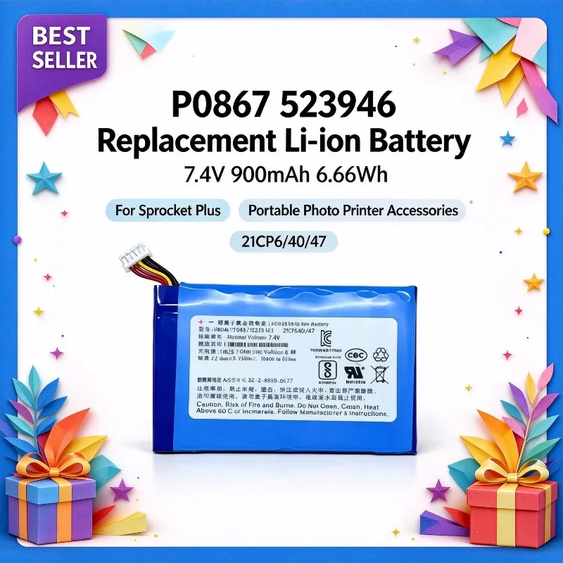 P0867 523946 7.4V 900mAh 6.66Wh 21CP6/40/47 Replacement Li-ion Battery for HP Sprocket Plus Portable Photo Printer Accessories