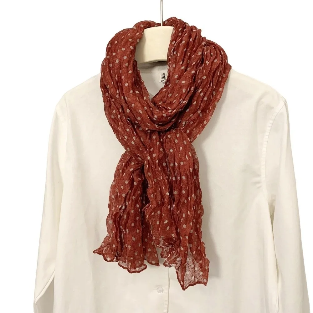 Elegant Floral Print Cotton Linen Scarf Frill Trim Wrinkle Pleated Shawl Scarf Versatile Wear Twisted Scarf Autumn Winter