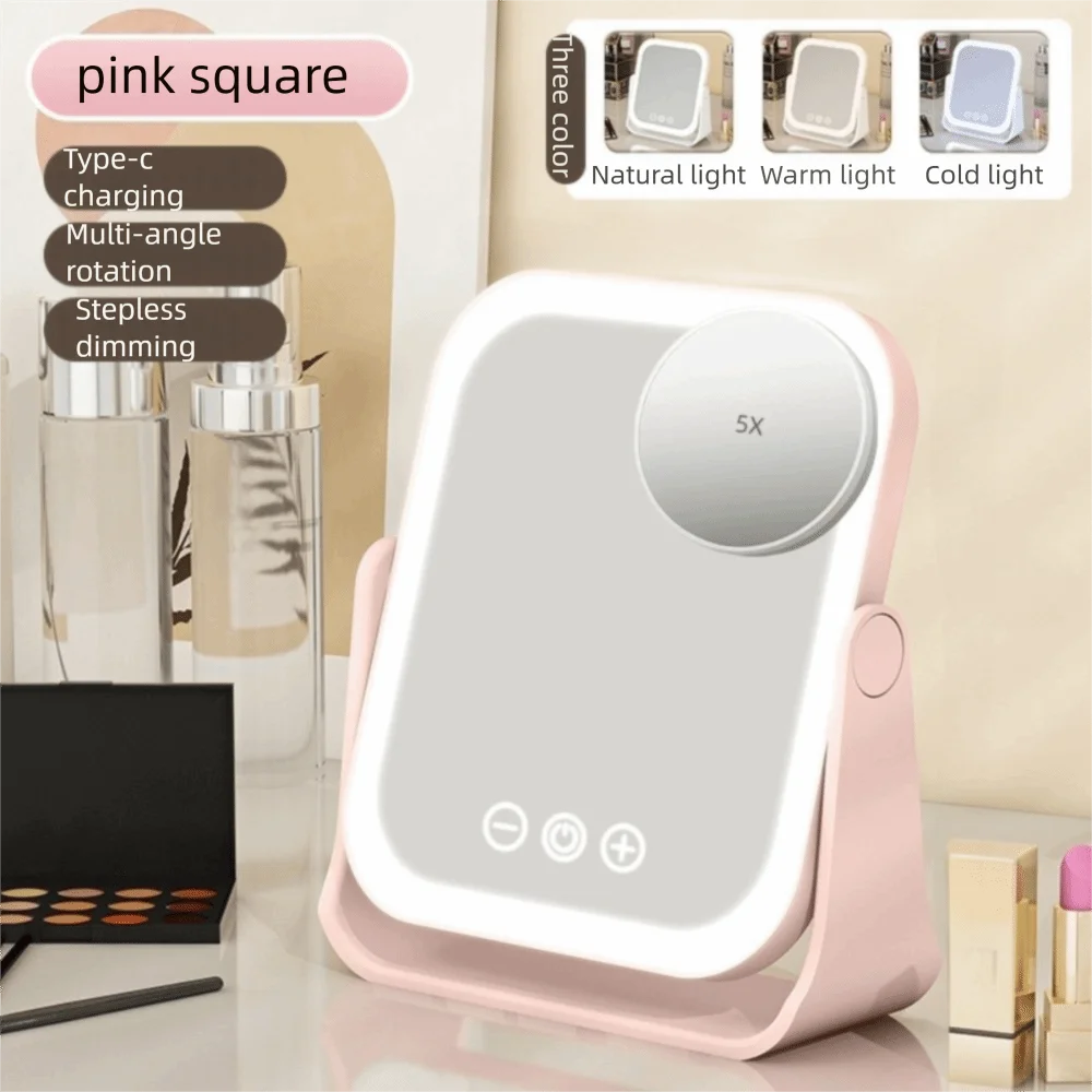 3 Color LED Makeup Mirror Eversible Smart 5x Magnifying Mirror with Led Type C Rotatable Touch Screen Cosmetic Mirrors Men