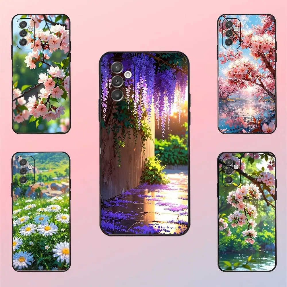 

flower Phone Case For Samsung S 25,24,23,22,30,21,10,9,Ultra,Plus,Lite,FE,4,5 G Black Soft Case