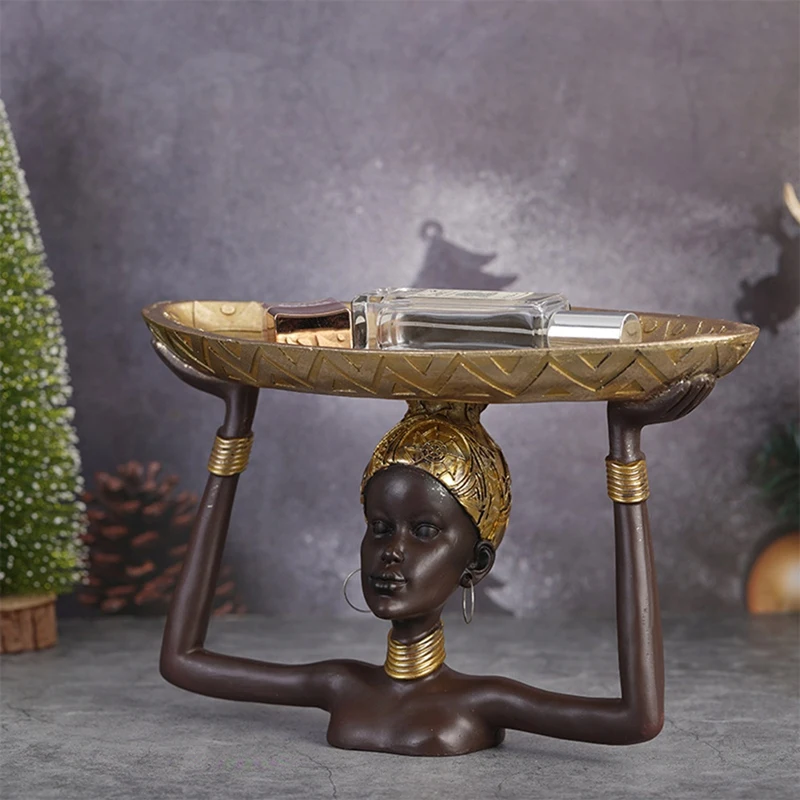 Lady Statue Tray African Table Centerpieces Resin Ornament Sculpture Craft For Home Desktop Offic