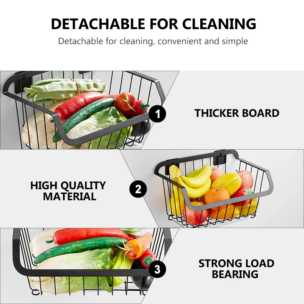 

1pc Stainless Steel Fruit Vegetable Basket Heavy Duty Kitchen Storage Organizer Rustproof Metal Hanging Basket For Home Dorm Use
