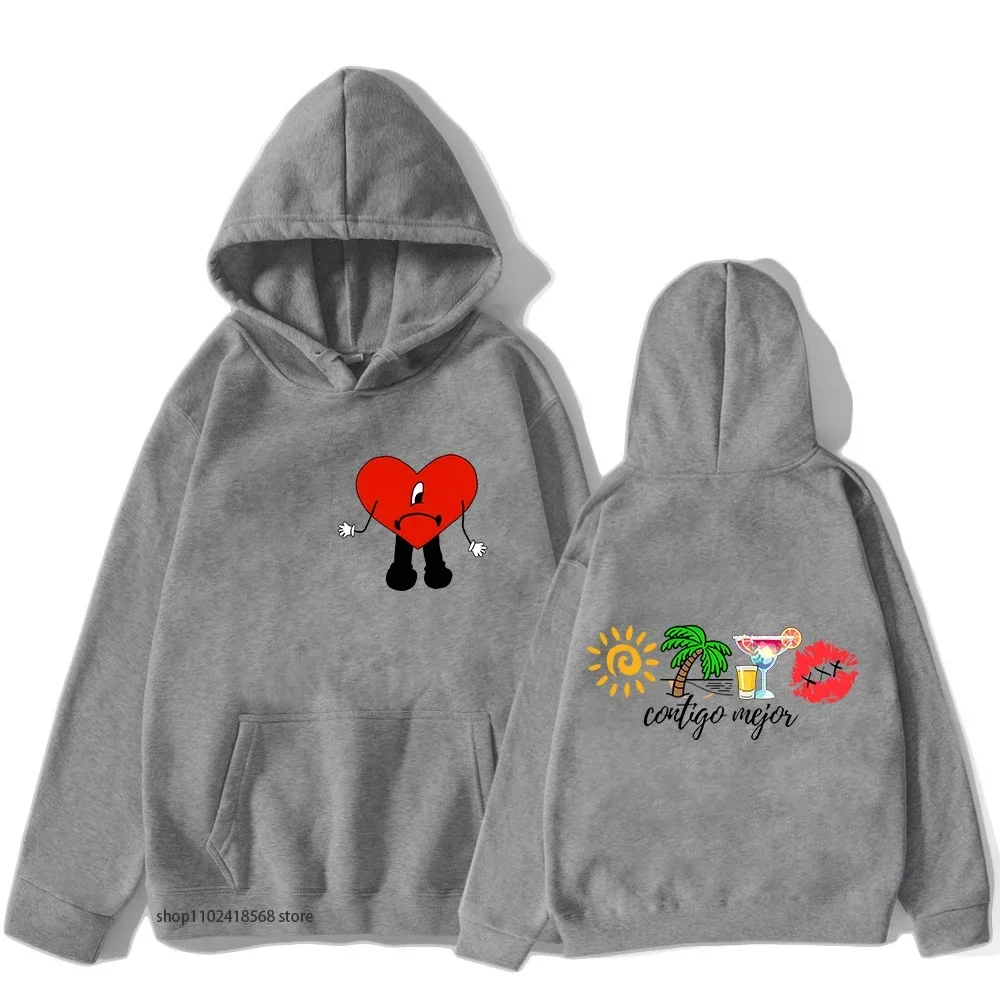 باد باني هوديس UN VERANO SIN TI ألبوم موسيقى مزدوج الوجهين بلوزات النساء للجنسين الهيب هوب البلوز المتضخم الشارع الشهير الرجال