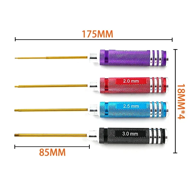 Juego de destornilladores hexagonales de 1,5mm, 2,0mm, 2,5mm y 3,0mm, Kit de herramientas hexagonales para Dron de carreras con visión en primera persona, aviones Heli, coches, barcos, herramientas RC