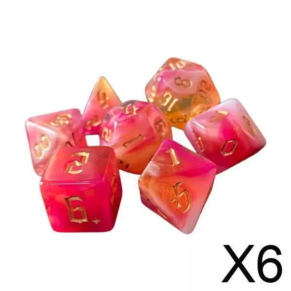 

6x7 шт. двухцветные многогранные кубики D6 D4 D8 D10 (00-90 и 0-9) D12 D20 темно-розовый