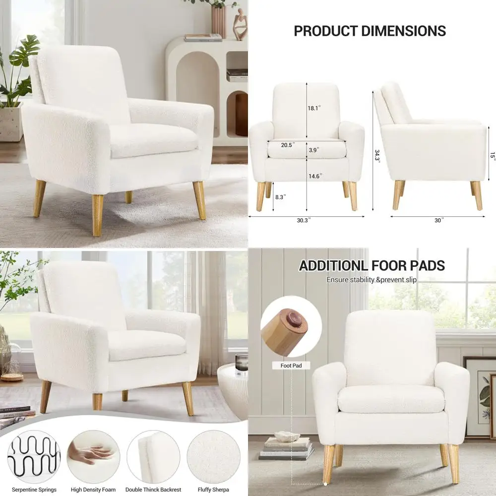 White Sherpa Fabric Accent Chair: Plush Comfort for Reading and Leisure in Bedroom Living Spaces