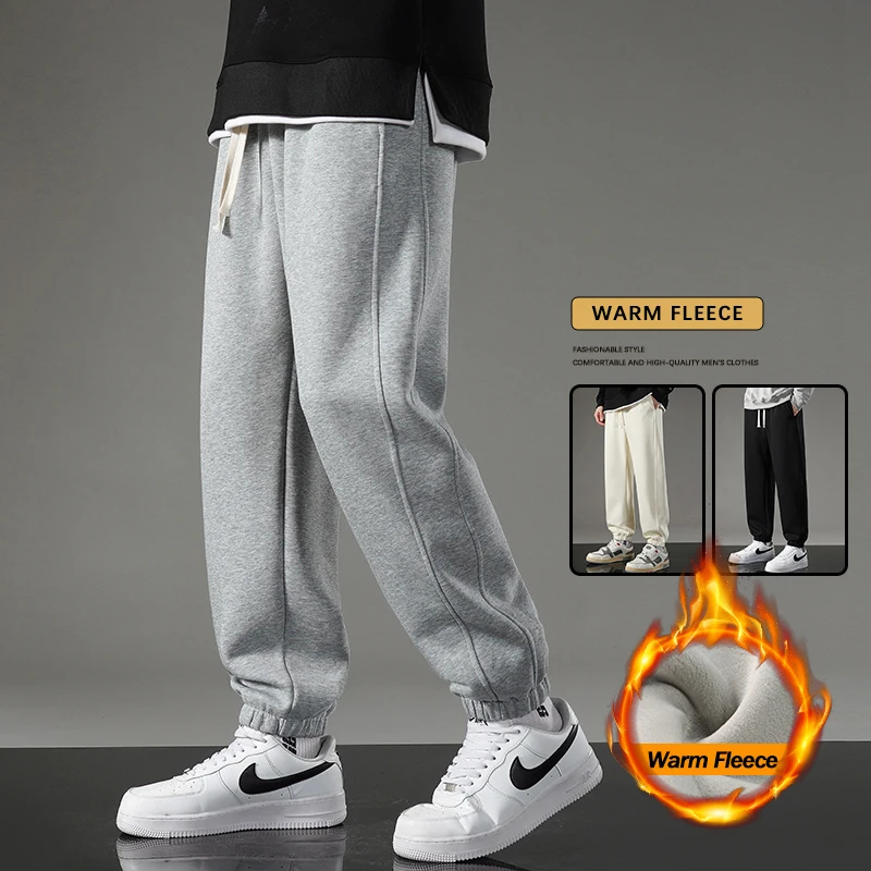 

Winter Fleece Sweatpants Men's Fashion Thicken Warm Loose Outdoor Jogger Pants Student Youth Plush Velvet Casual Trousers