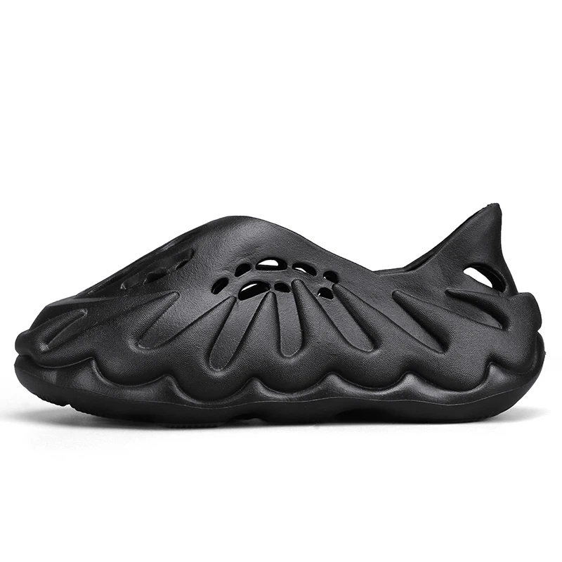 Men's Casual Simple Solid Color Eva One-Piece Hollow Volcanic Thick-Soled Flat Slip-On Beach Sandals Clogs