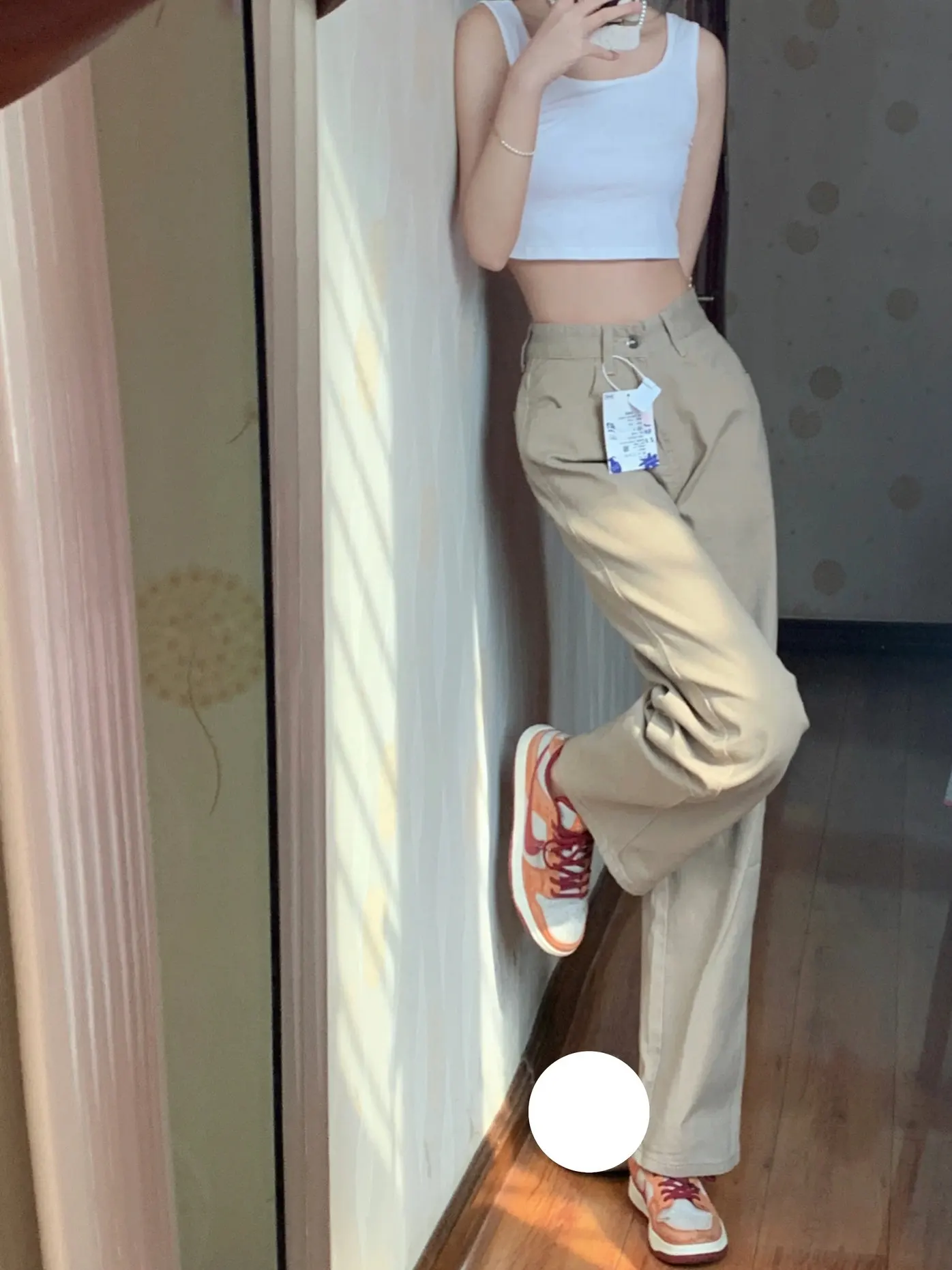 Dżinsy damskie khaki o prostych nogawkach, plus size, dla figury typu gruszka, wyszczuplające, z wysokim stanem, szerokie nogawki, jesienne, modne, plus size.