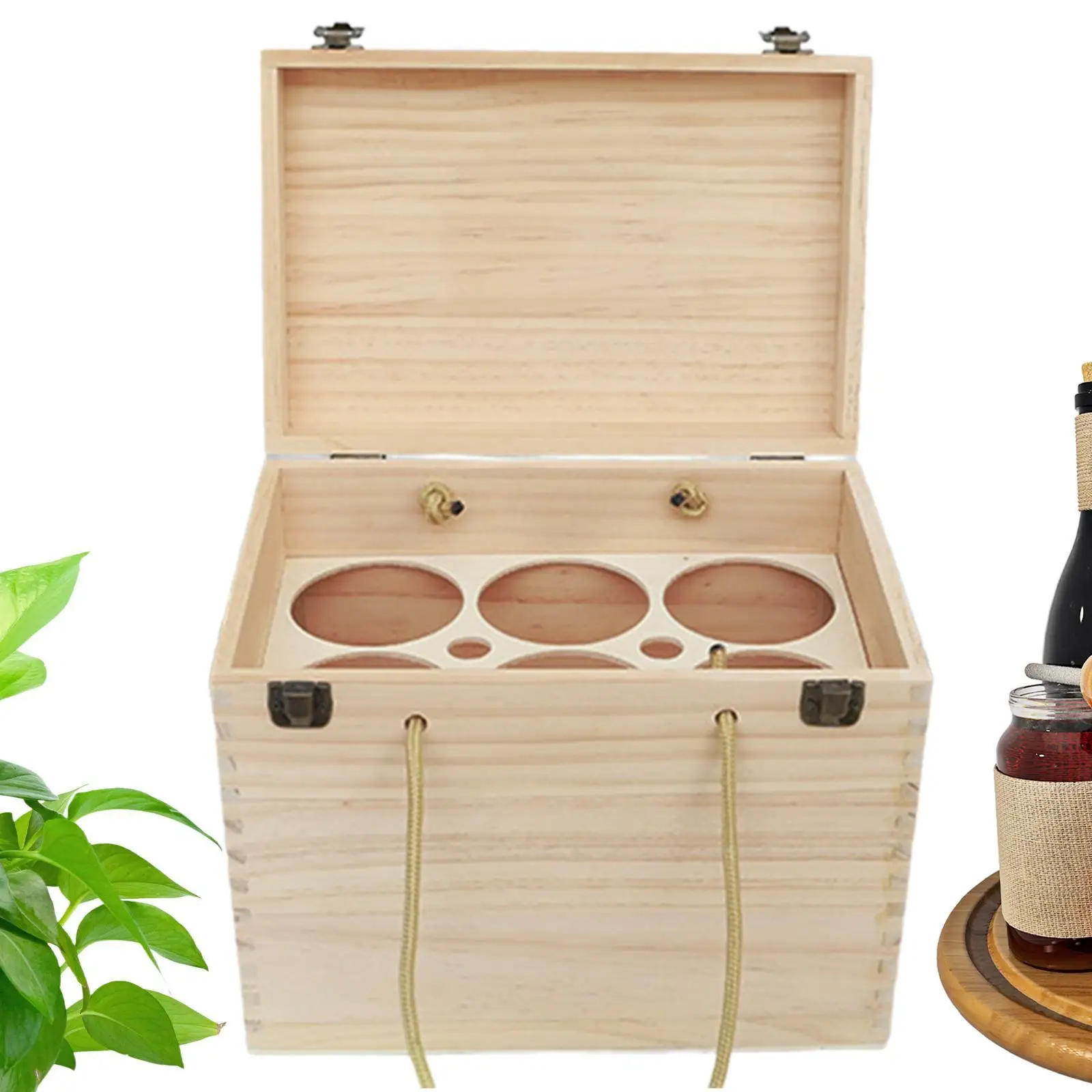 

Wooden Wine Bottle Box Portable with Lid and Handle Hold 6 Bottles Carring Case for Wedding Birthday Party Champagne Wine Beer
