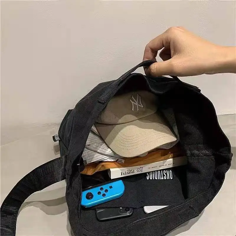 Canvas Men Messenger Bag Female Art Vintage Big Shoulder Satchels Harajuku Fashion Hip Hop Large Student Crossbody School Bag