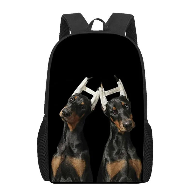 Cool Doberman Pet Dog 3D Padrão Bolsa de Escola para Meninas e Meninos, Casual Book Bags, Mochila Laptop, Mochilas Estudante, Bagpack de Viagem