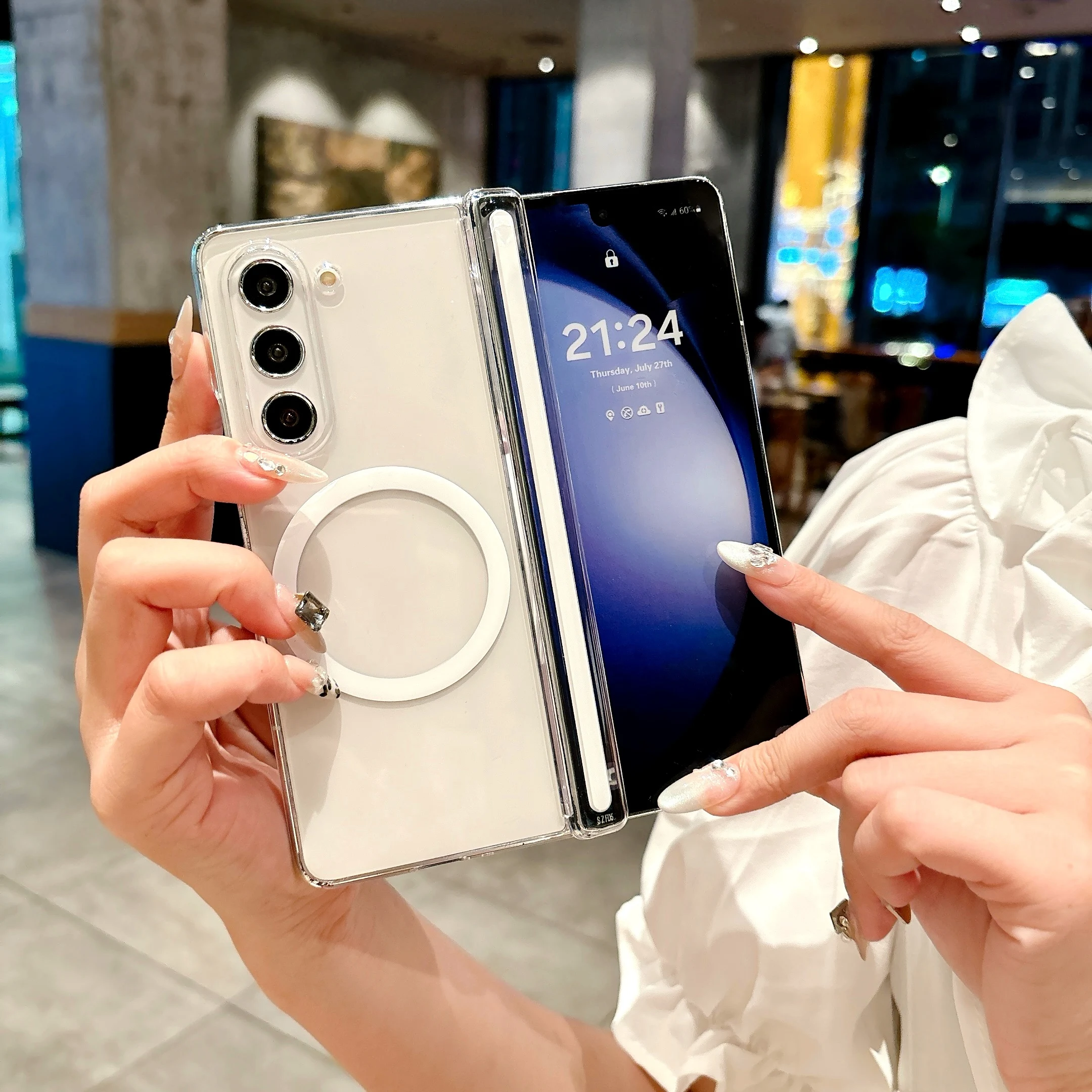 For Galaxy Z Fold6 Magnetic Case Clear Cover For Samsung Z Fold5/w24 Z Fold4/w23 Support Wireless Charging Transparent Shell