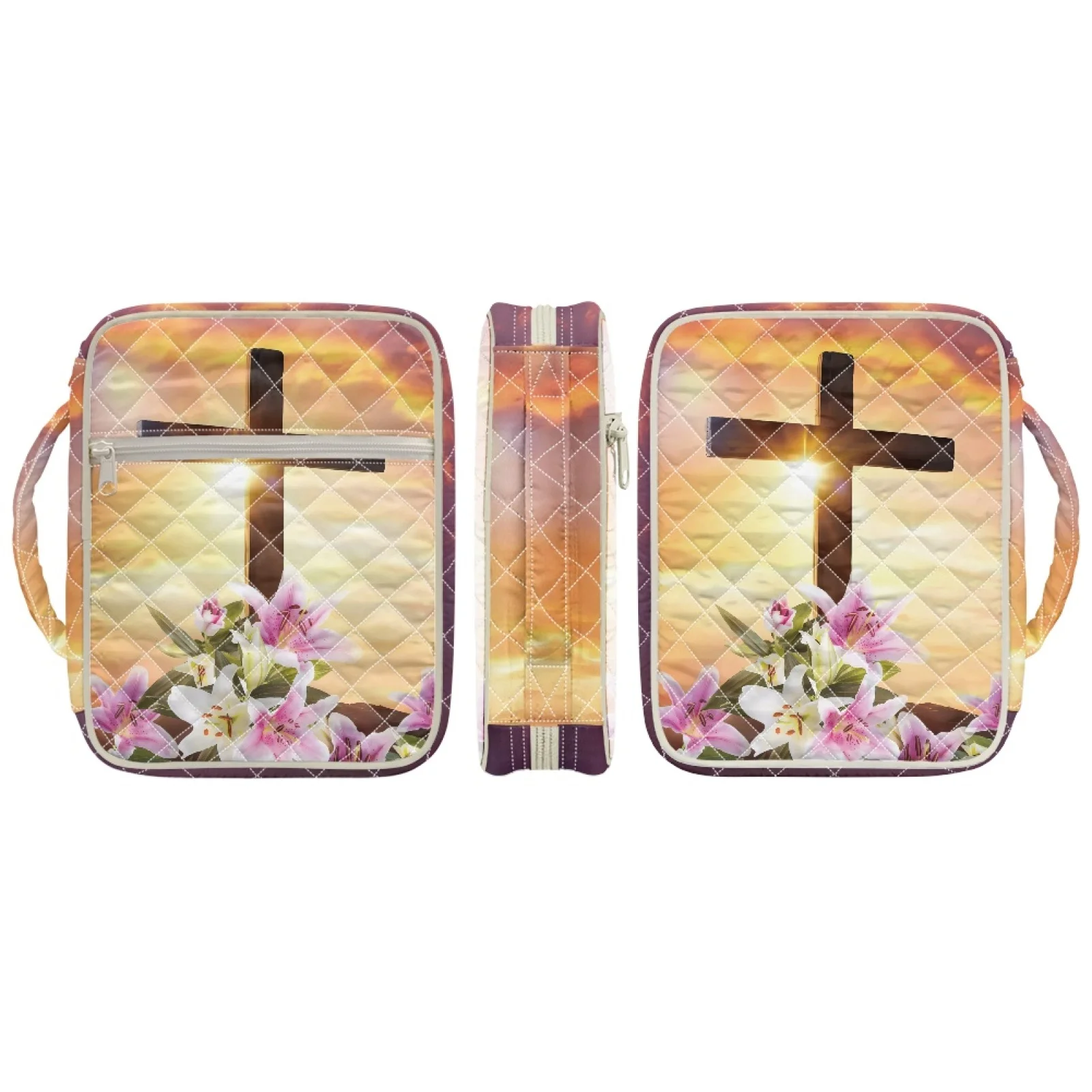 Coloranimal Cross Sunset Pattern Portable Scripture Book Organizer for Women Handle Bible Cover Case New Trend