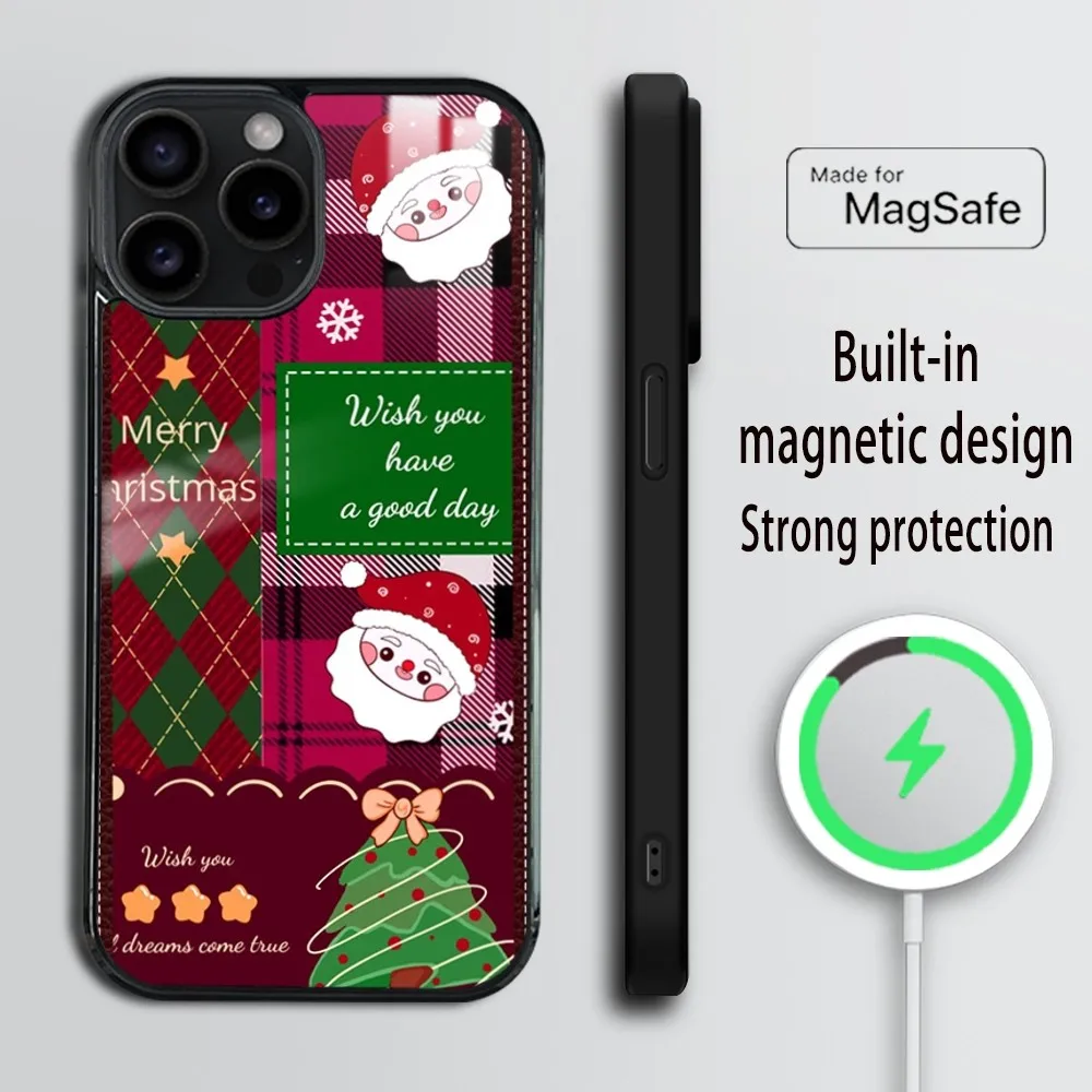 Ins Merry Christmas New Year theme Phone Case For iPhone 16 15 14 13 12 11 Pro Max Plus Mini Magsafe Mirror Wireless Magnetic Co