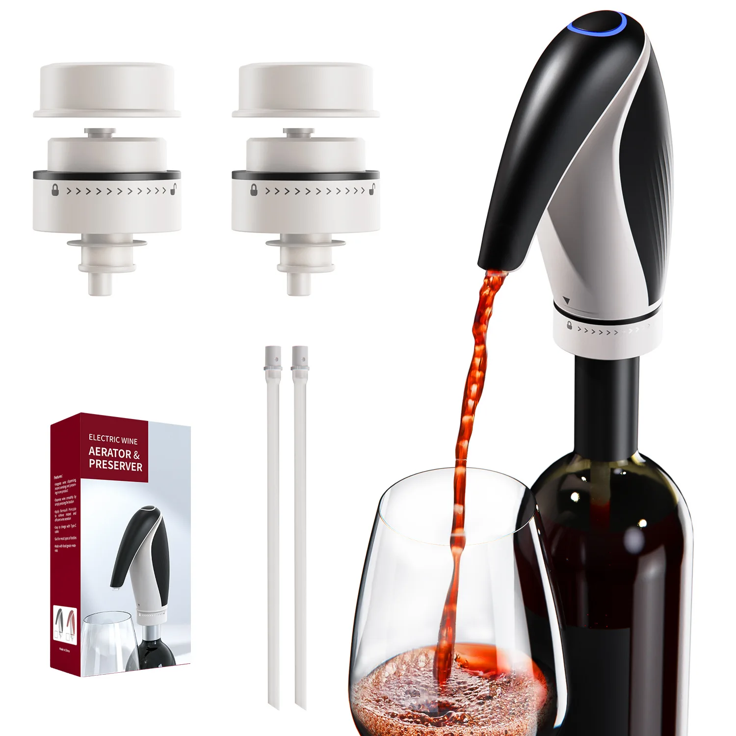 

Electric Wine Decanter USB Charging Automatic Rechargeable Dispenser One Touch Pourers Wine Aeration with Wine Stopper