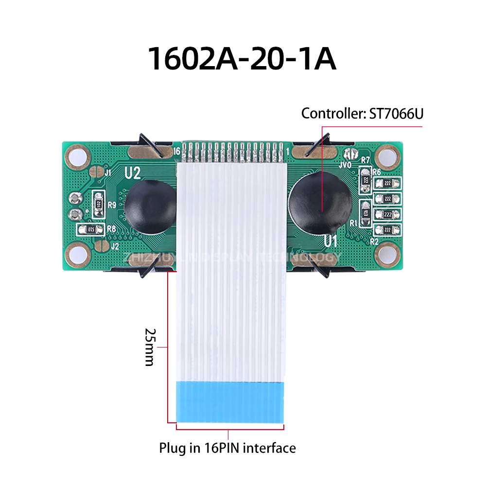 FPC45Mm English LCD/LCM Display Screen Monochrome Yellow Green Film 16*2 LCD Module Character Dot Matrix Screen