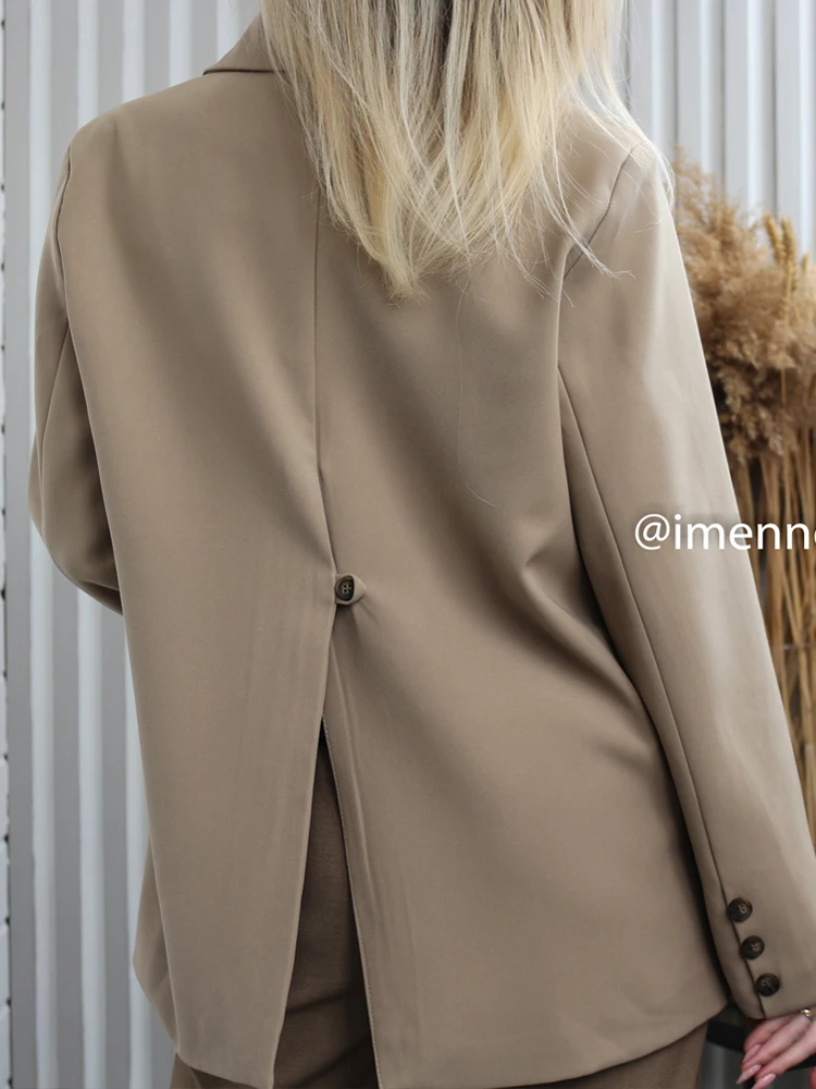 Suninbox corea fashion Back Split Blazer doppiopetto giacca Office Lady Beige Khaki nero Blazer sciolto nuovo In capispalla