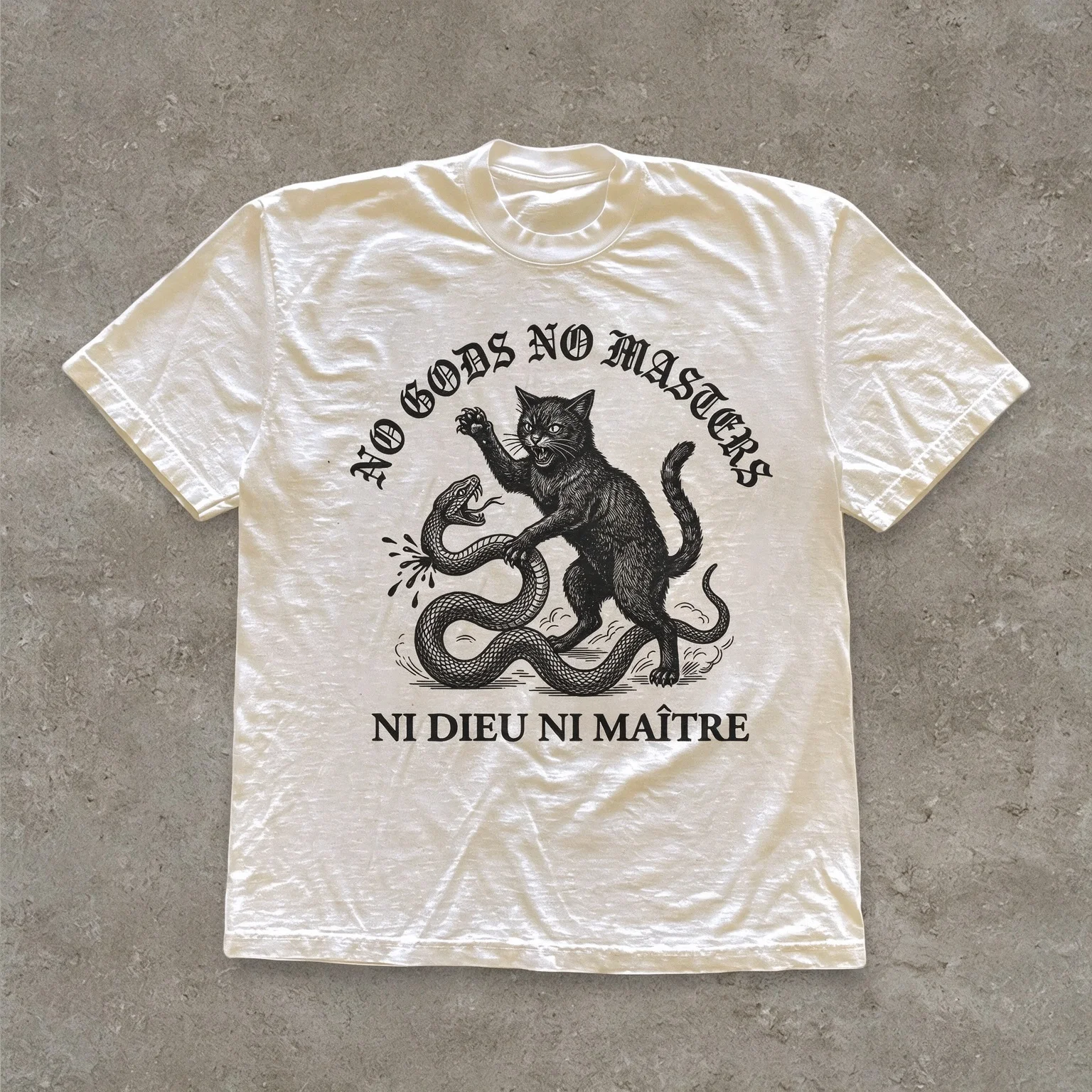 Black Cat and Snake Vintage Engraving Graphic T Shirt Unisex Cotton Short Sleeve Retro Dark Art Streetwear Tops