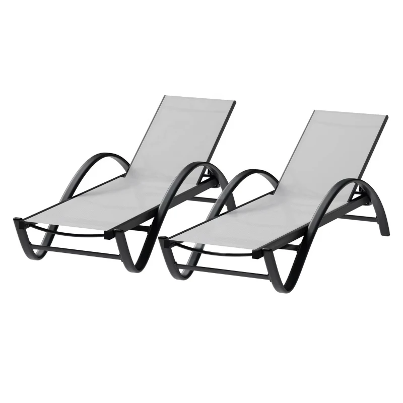 Outdoor aluminum lounge chair with armrests, adjustable backrest