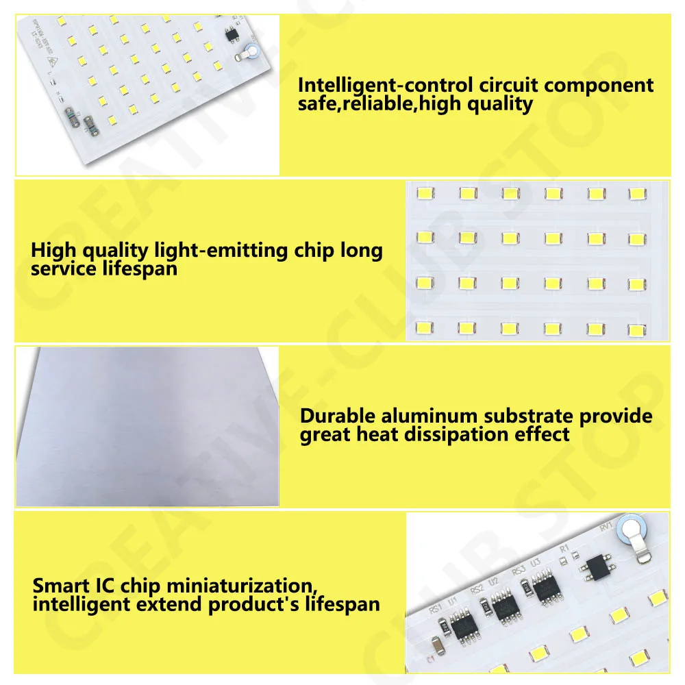 Smart IC LED Chip 10W 20W 30W 50W 100W 3500K Lamp Beads High Power LED Light Board 220V 2835 SMD LED Lamp For Indoor Outdoor DIY