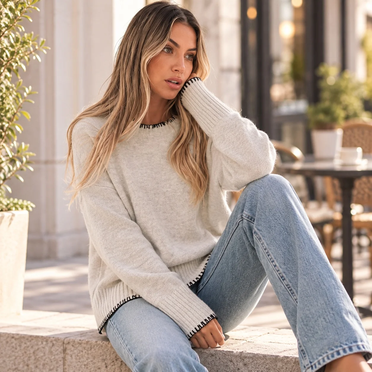 Casual Round Neck Long Sleeve Sweater Regular Length Japanese Korean Casual Regular Fit Pullover with Women Sweater Summer