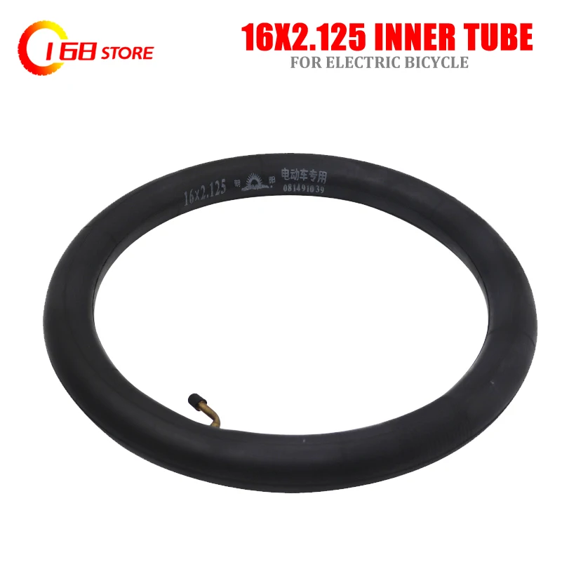 

Super Inner Tube 16 x 2.125 with a Bent Angle Valve Stem fits many gas electric scooters and e-Bike 16x2.125